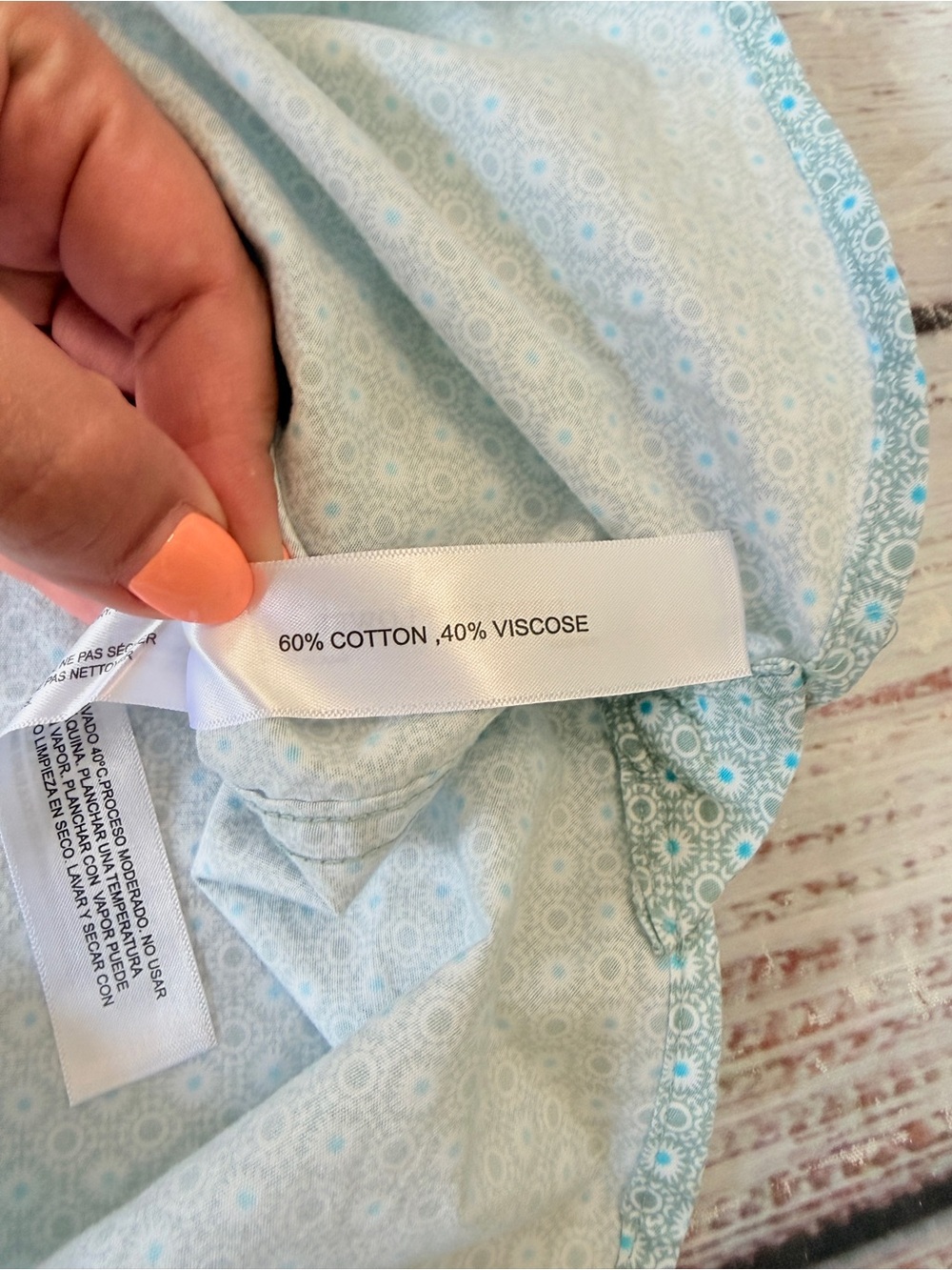 Denim & Flower Short Sleeve Button-Down Shirt in Light Mint Green Geo Print XL - Picture 7 of 10
